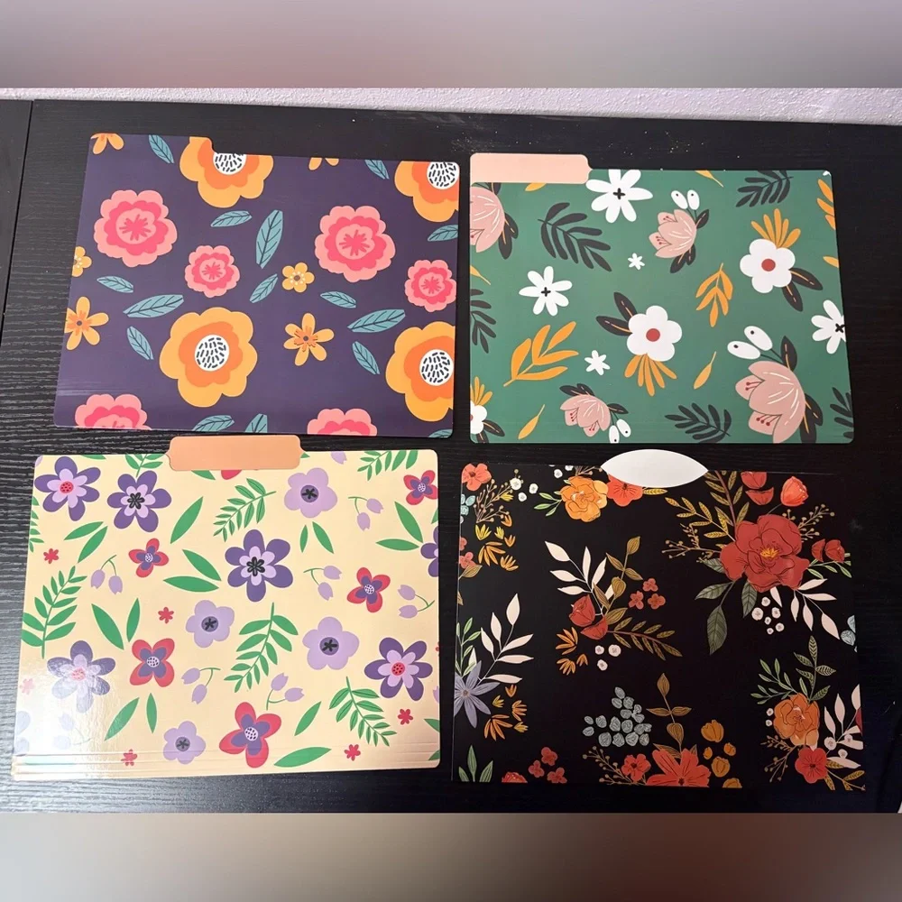 Floral File Folder Bundle with Binder Dividers 8 Folders Set